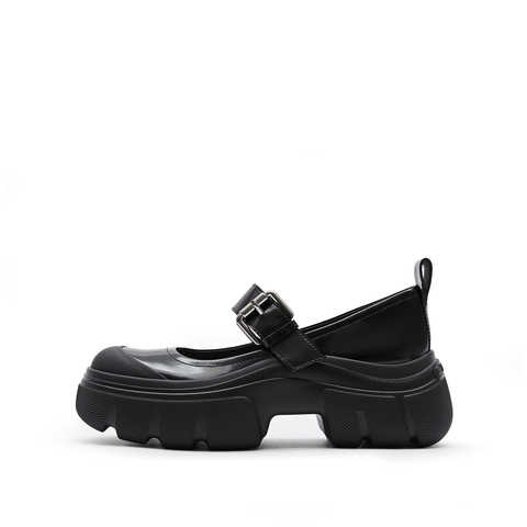 思加图2024春季新款复古浅口玛丽珍鞋厚底黑色小皮鞋女单鞋ESF12AQ4