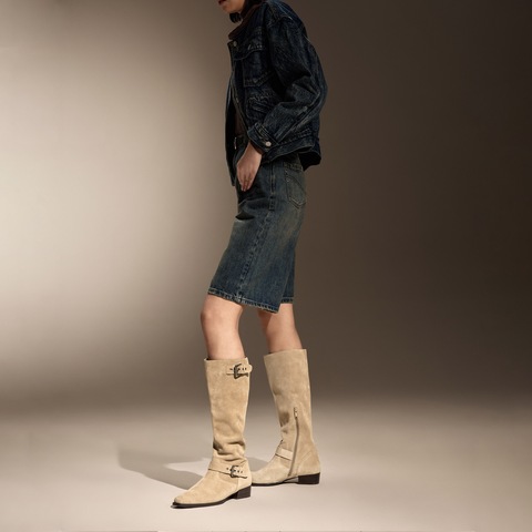 思加图2024冬季新款复古西部牛仔靴长靴高筒靴粗跟女靴子Y2551DG4