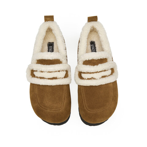 思加图2024冬季新款复古毛毛鞋保暖平底鞋乐福鞋女鞋子S9523DA4