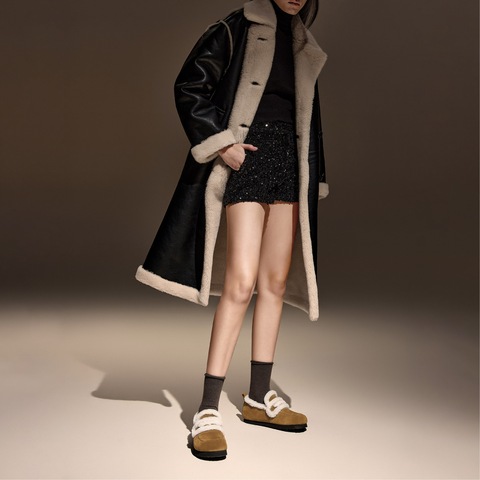 思加图2024冬季新款复古毛毛鞋保暖平底鞋乐福鞋女鞋子S9523DA4