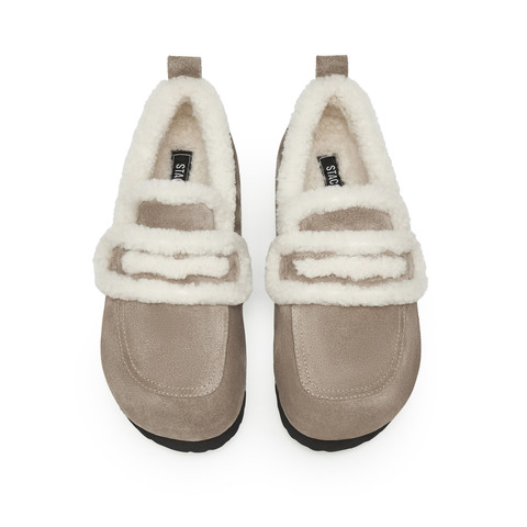 思加图2024冬季新款复古毛毛鞋保暖平底鞋乐福鞋女鞋子S9523DA4