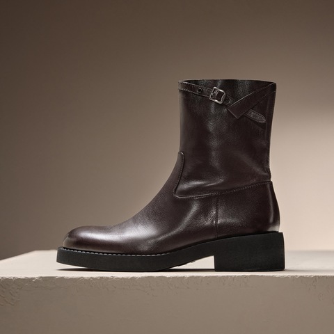 思加图2024冬季新款乌木玫瑰工装靴中靴时装靴粗跟女皮靴9Y007DZ4