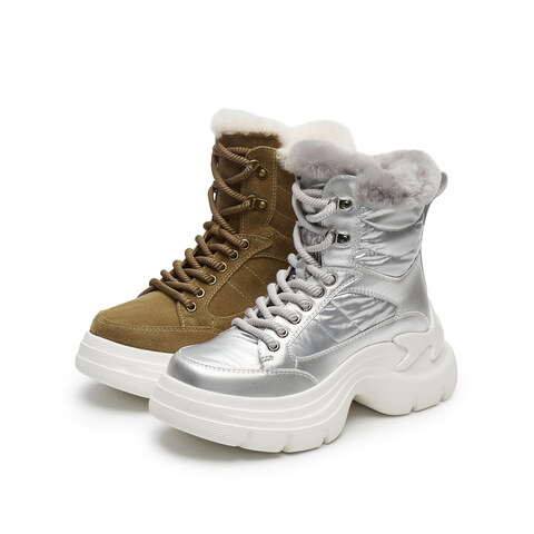 思加图2024冬季新款复古雪地靴保暖短靴厚底增高女时装靴L2413DD4