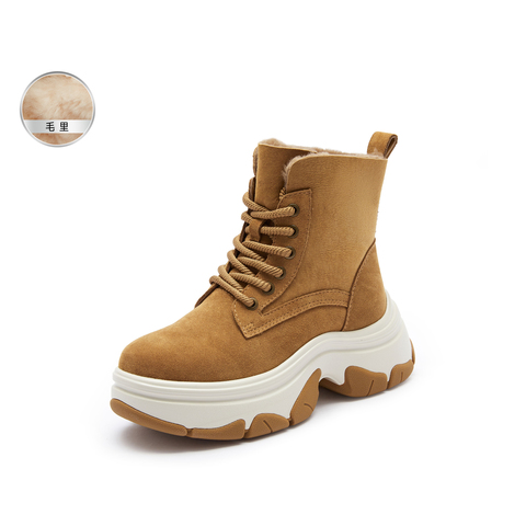 思加图2024冬季新款复古雪地靴保暖毛里短靴厚底时装靴S1116DD4