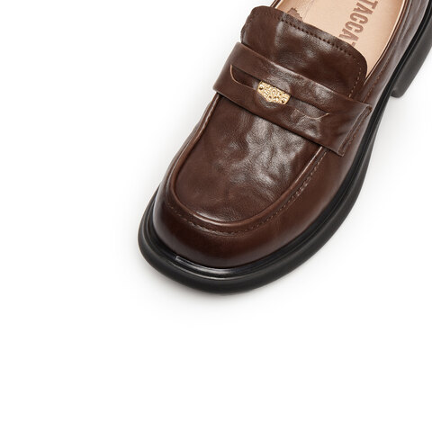 思加图2025秋季新款英伦风乐福鞋一脚蹬小皮鞋厚底女鞋Y2081CA4