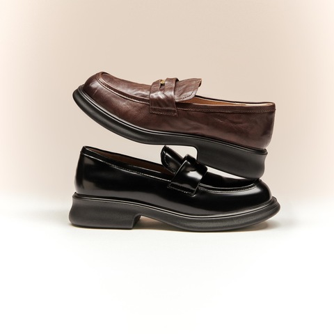 思加图2025秋季新款英伦风乐福鞋一脚蹬小皮鞋厚底女鞋Y2081CA4