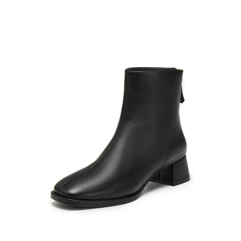 思加图2024冬季气质通勤短靴时装靴粗跟复古女靴子J2560DD4