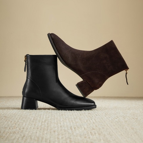 思加图2024冬季气质通勤短靴时装靴粗跟复古女靴子J2560DD4