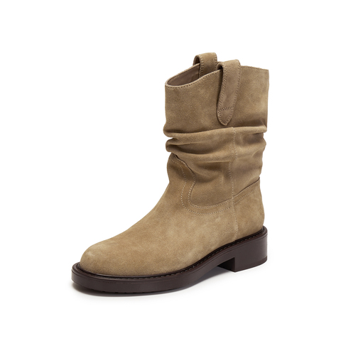 思加图2024冬季复古西部牛仔靴中靴时装靴粗跟靴女靴子B8185DZ4