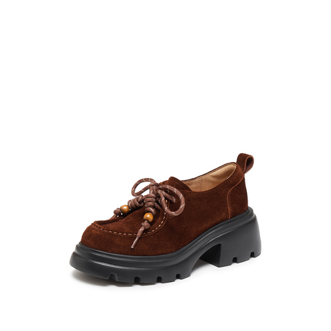 思加图2024秋季复古袋鼠鞋深口鞋厚底增高皮鞋单鞋女鞋子J1881CM4