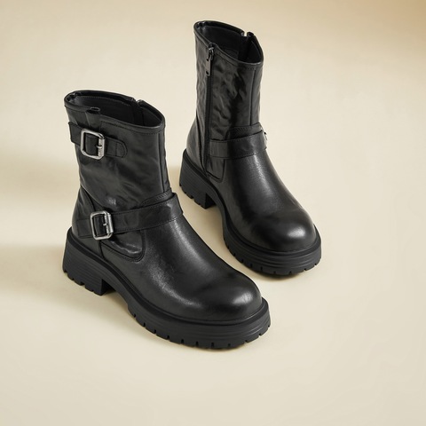 思加图2024冬季英伦风工装靴中筒靴厚底增高时装靴女靴子J3258DZ4