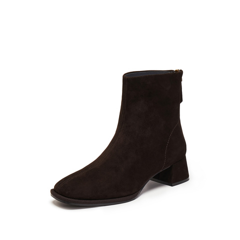 思加图2024冬季气质通勤短靴时装靴粗跟复古女靴子J2560DD4