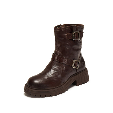 思加图2024冬季英伦风工装靴中筒靴厚底增高时装靴女靴子J3258DZ4