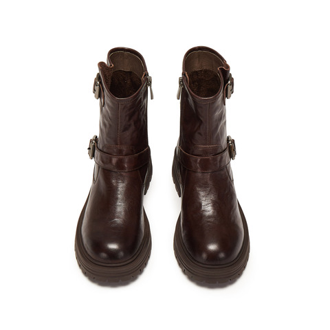 思加图2024冬季英伦风工装靴中筒靴厚底增高时装靴女靴子J3258DZ4