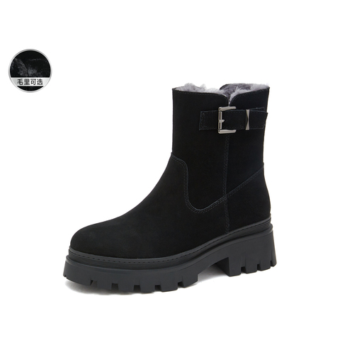 思加图2024冬季新款保暖毛里雪地靴厚底短靴女皮靴M7121DD4