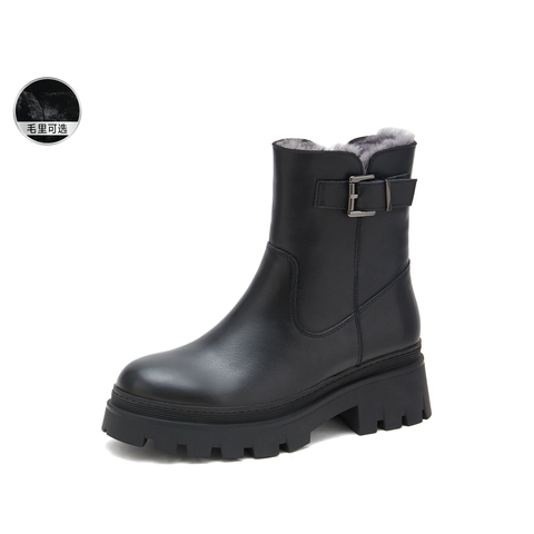 思加图2024冬季新款保暖毛里雪地靴厚底短靴女皮靴M7121DD4