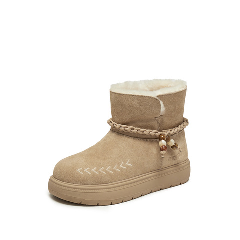 思加图2024冬季复古雪地靴毛里保暖厚底短靴时装靴女靴J5522DD4