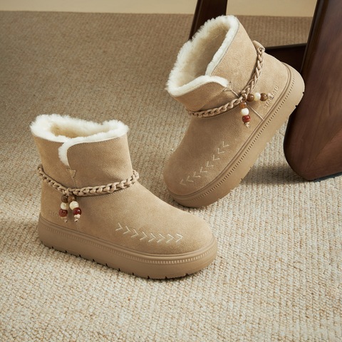 思加图2024冬季复古雪地靴毛里保暖厚底短靴时装靴女靴J5522DD4