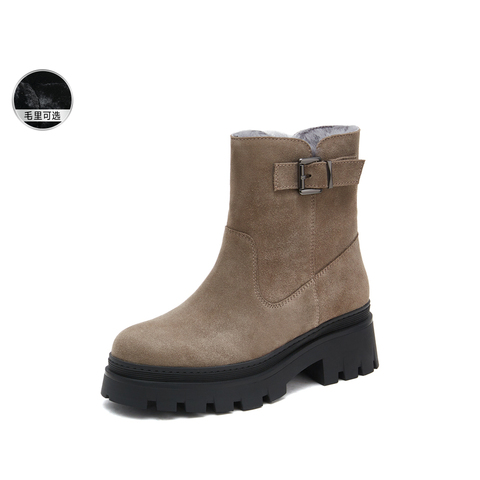 思加图2024冬季新款保暖毛里雪地靴厚底短靴女皮靴M7121DD4