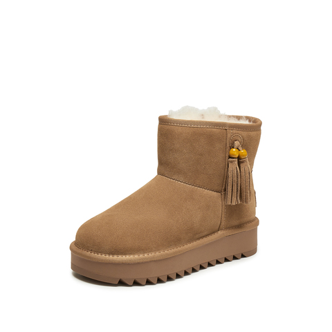 思加图2024冬季复古雪地靴毛里保暖时装靴短靴厚底女靴J2028DD4