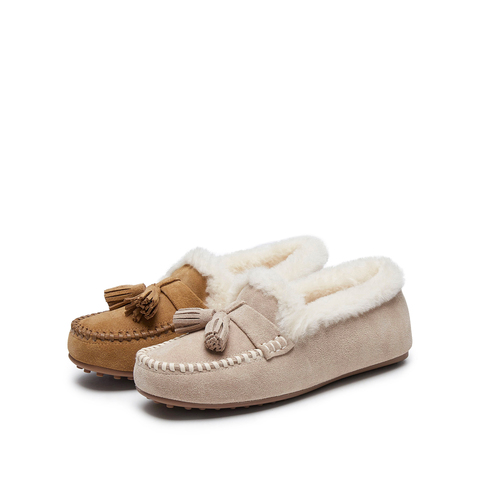 思加图2025春季新款复古毛毛鞋保暖平底鞋一脚蹬豆豆鞋女鞋S9521AA5