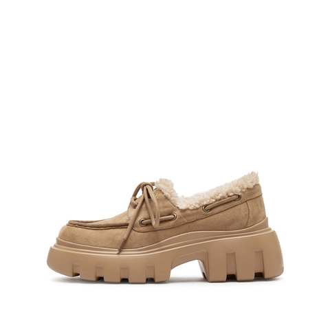 思加图2025春季新款复古毛毛鞋保暖乐福鞋厚底增高一脚蹬女鞋H3928AM5