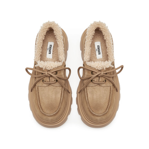 思加图2025春季新款复古毛毛鞋保暖乐福鞋厚底增高一脚蹬女鞋H3928AM5