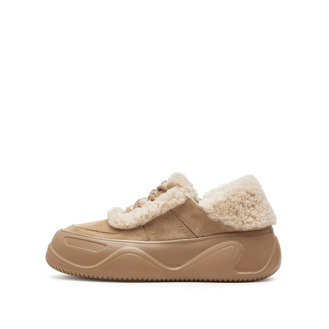 思加图2025春季新款复古毛毛鞋保暖休闲鞋板鞋厚底增高女鞋H9952AM5