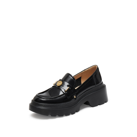 思加图2025春季新款英伦风乐福鞋一脚蹬厚底增高单鞋女皮鞋F8024AA5