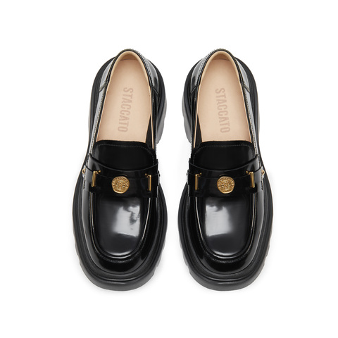 思加图2025春季新款英伦风乐福鞋一脚蹬厚底增高单鞋女皮鞋F8024AA5