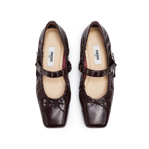 思加图2025秋季新款卷卷玛丽芭蕾舞鞋平底鞋浅口单鞋方头女鞋EGT05CQ5