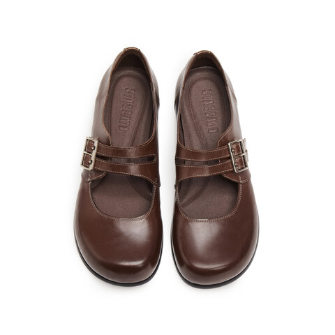 思加图2025秋季新款复古玛丽珍鞋平底鞋浅口单鞋小皮鞋女J1578CQ5