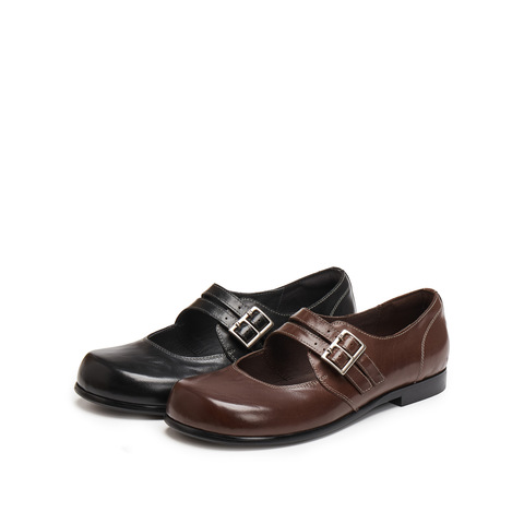 思加图2025秋季新款复古玛丽珍鞋平底鞋浅口单鞋小皮鞋女J1578CQ5