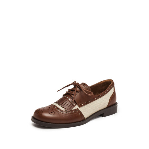 思加图2025秋季新款红茶伯爵英伦风牛津鞋布洛克鞋皮鞋女EHH01CM5