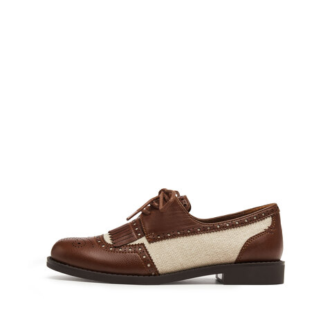 思加图2025秋季新款红茶伯爵英伦风牛津鞋布洛克鞋皮鞋女EHH01CM5