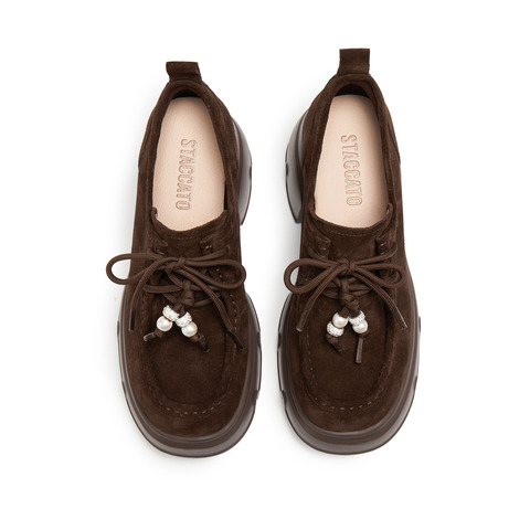 思加图2025秋季新款熔岩黑巧袋鼠鞋厚底增高小皮鞋女单鞋Y6361CM5