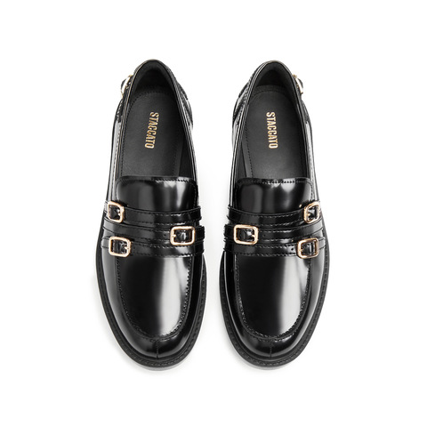 思加图2025秋季新款黑胶夜曲英伦风乐福鞋一脚蹬皮鞋女鞋EFI07CA5