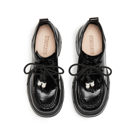 思加图2025秋季新款熔岩黑巧袋鼠鞋厚底增高小皮鞋女单鞋Y6361CM5