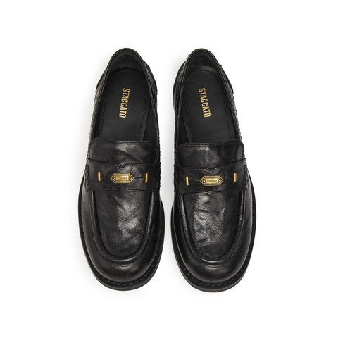 思加图2025秋季新款黑茶伯爵乐福鞋一脚蹬小皮鞋女单鞋子EHH03CA5