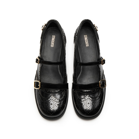 思加图2025秋季新款爵士玛丽小皮鞋低跟平底鞋单鞋女鞋EHH02CA5