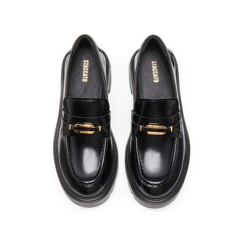 思加图2025秋季新款复古曜金爵士乐福鞋一脚蹬厚底小皮鞋女鞋EGB28CA5