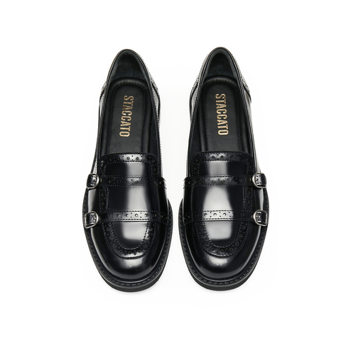 思加图2025秋季新款圆舞甜心英伦风乐福鞋一脚蹬小皮鞋黑色女单鞋EYN02CA5