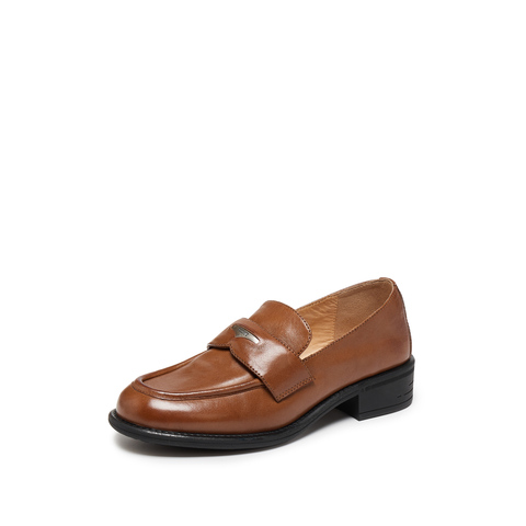 思加图2025秋季新款英伦风乐福鞋一脚蹬小皮鞋单鞋女鞋子J5877CA5