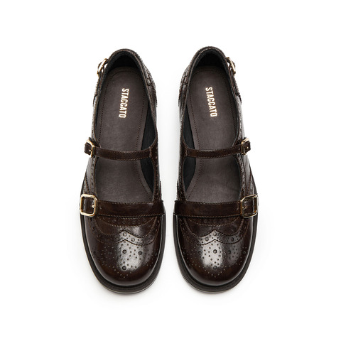 思加图2025秋季新款爵士玛丽小皮鞋低跟平底鞋单鞋女鞋EHH02CA5