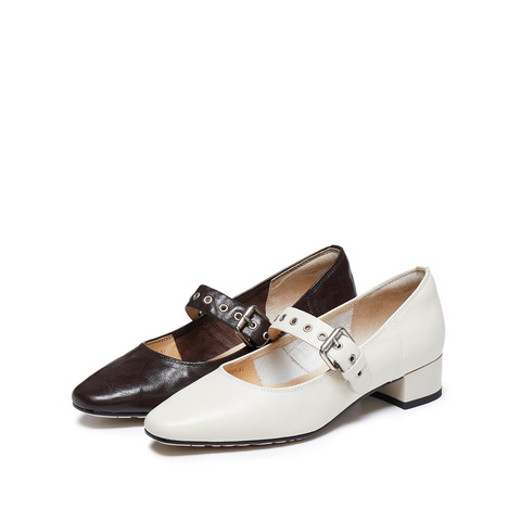 思加图2025秋季新款法式玛丽珍鞋奶油鞋浅口单鞋粗跟女鞋J7160CQ5