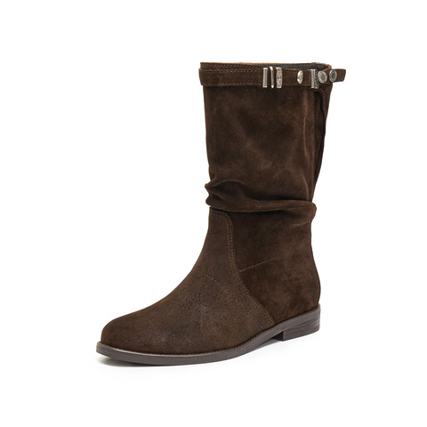 思加图2025冬季新款复古西部靴牛仔靴休闲靴中高靴女靴子EIL03DS5