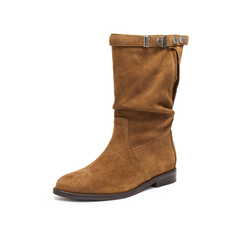 思加图2025冬季新款复古西部靴牛仔靴休闲靴中高靴女靴子EIL03DS5