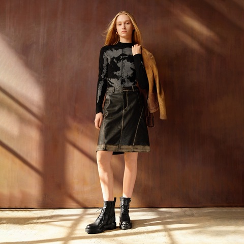 思加图2025冬季新款荒野玫瑰英伦风马丁靴中筒靴厚底女靴EGB38DZ5