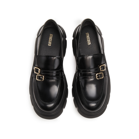 思加图2025秋季新款英伦风乐福鞋厚底增高小皮鞋一脚蹬女ESF22CA5