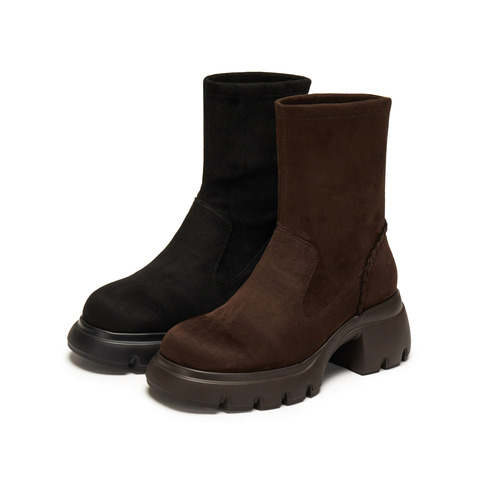 思加图2025冬季新款通勤弹力靴瘦瘦靴中靴厚底增高女靴子Y2563DZ5